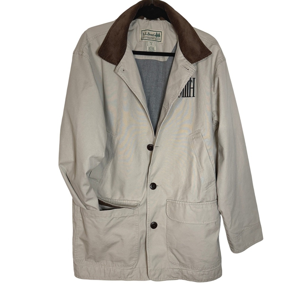 Vintage LL Bean Mens Chore Barn Field Jacket M Corduroy Collar Canvas Monogram